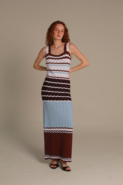 Marais Knit Maxi Dress — Chocolate & Powder Blue