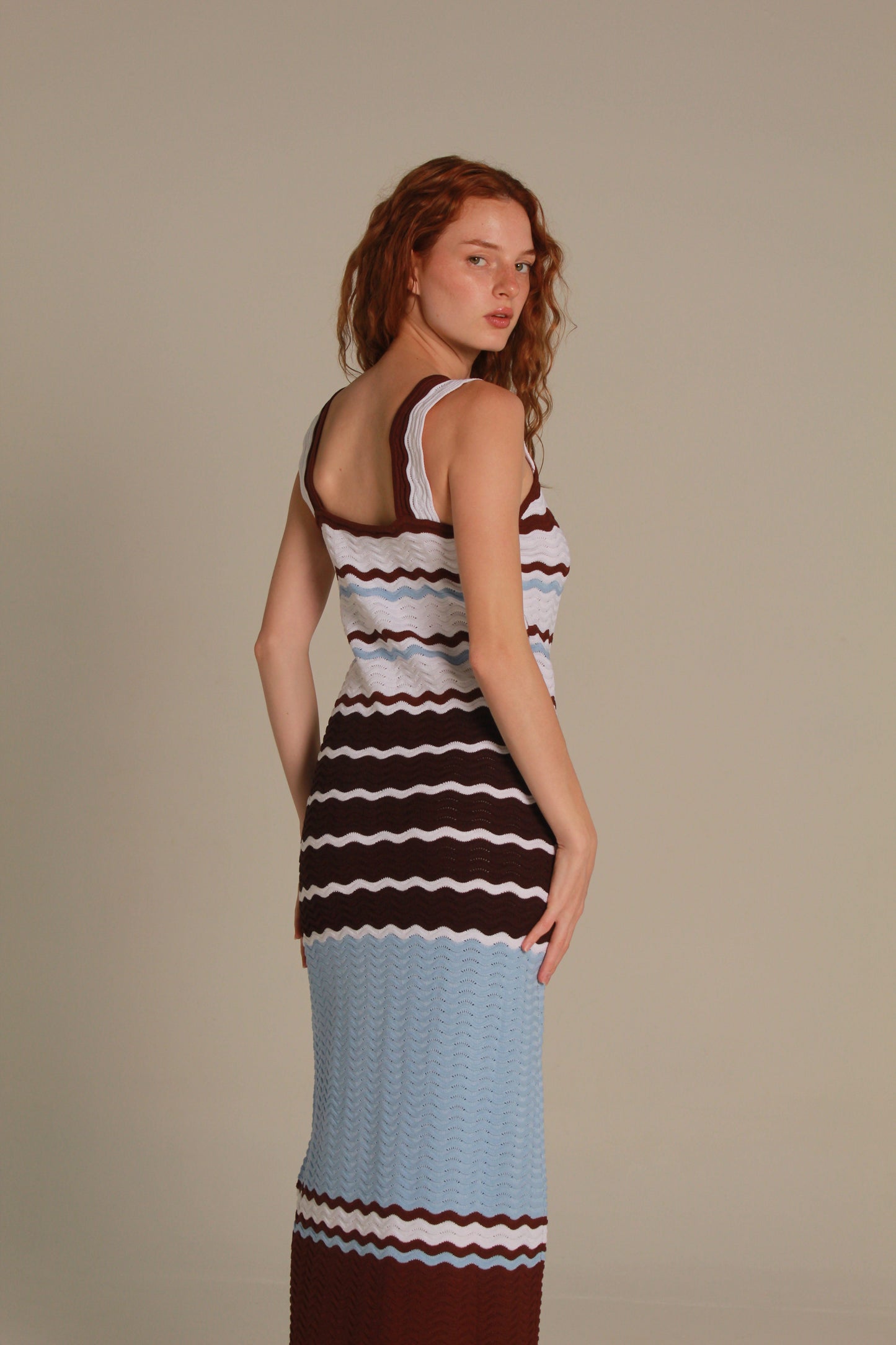 Marais Knit Maxi Dress — Chocolate & Powder Blue