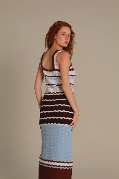 Marais Knit Maxi Dress — Chocolate & Powder Blue