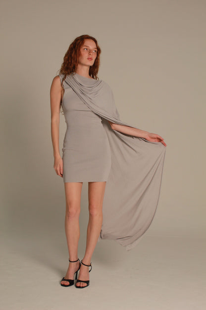 Noa Draped Mini Dress — Warm Grey