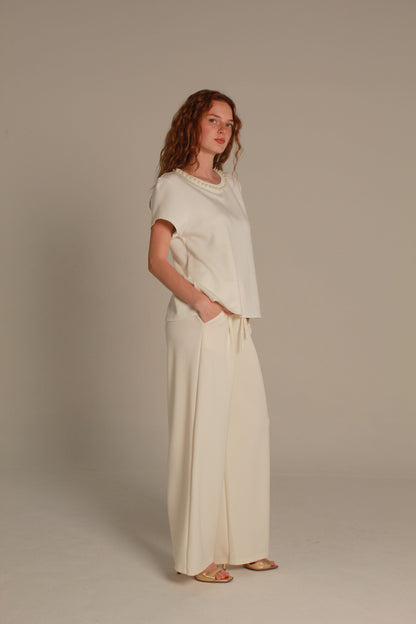 Pearl Top — Pearl Neckline Short Sleeve