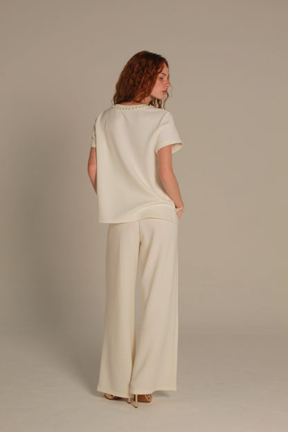 Pearl Top — Pearl Neckline Short Sleeve