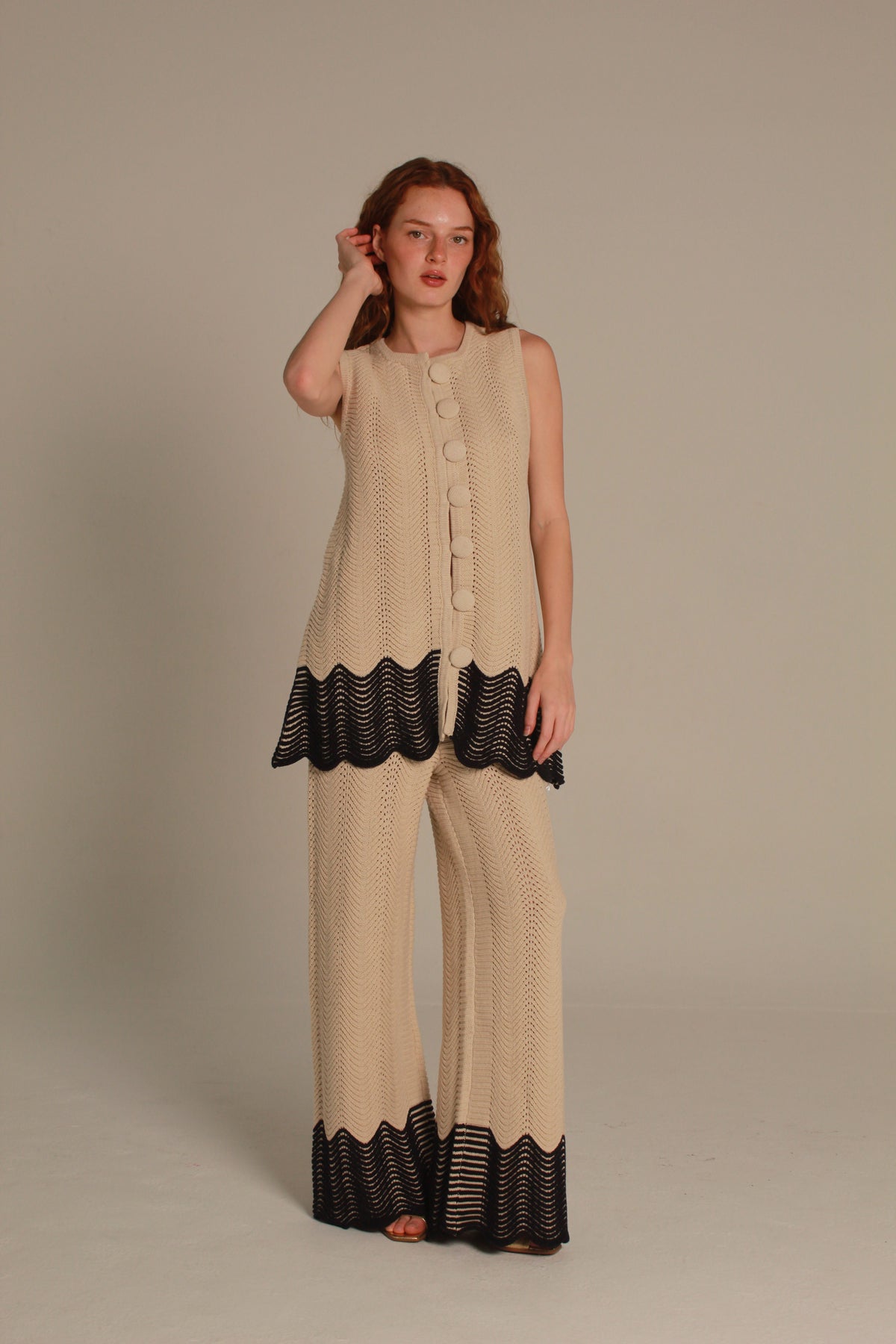 Coastal Crochet Black Knit Matching Set