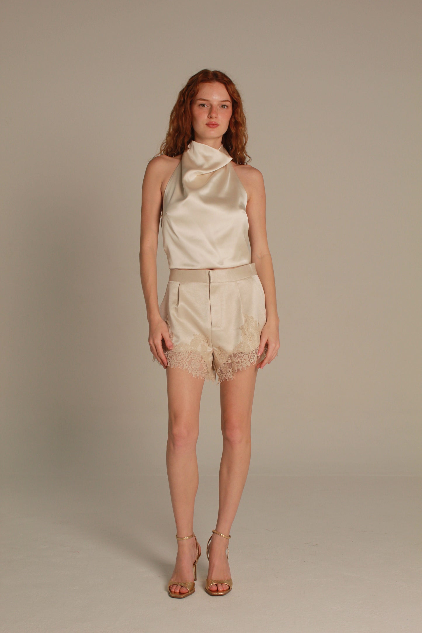 Belle Satin Shorts — Lace Detail