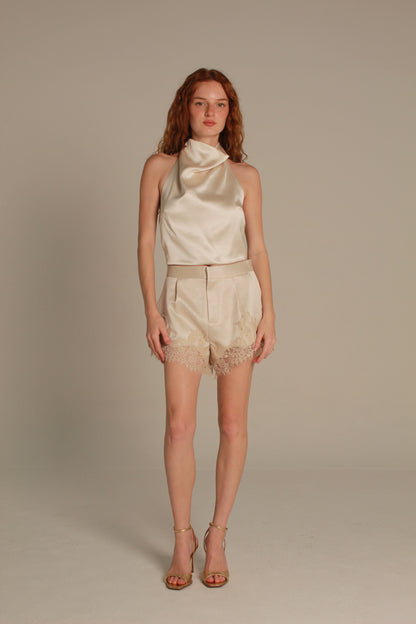 Belle Satin Shorts — Lace Detail