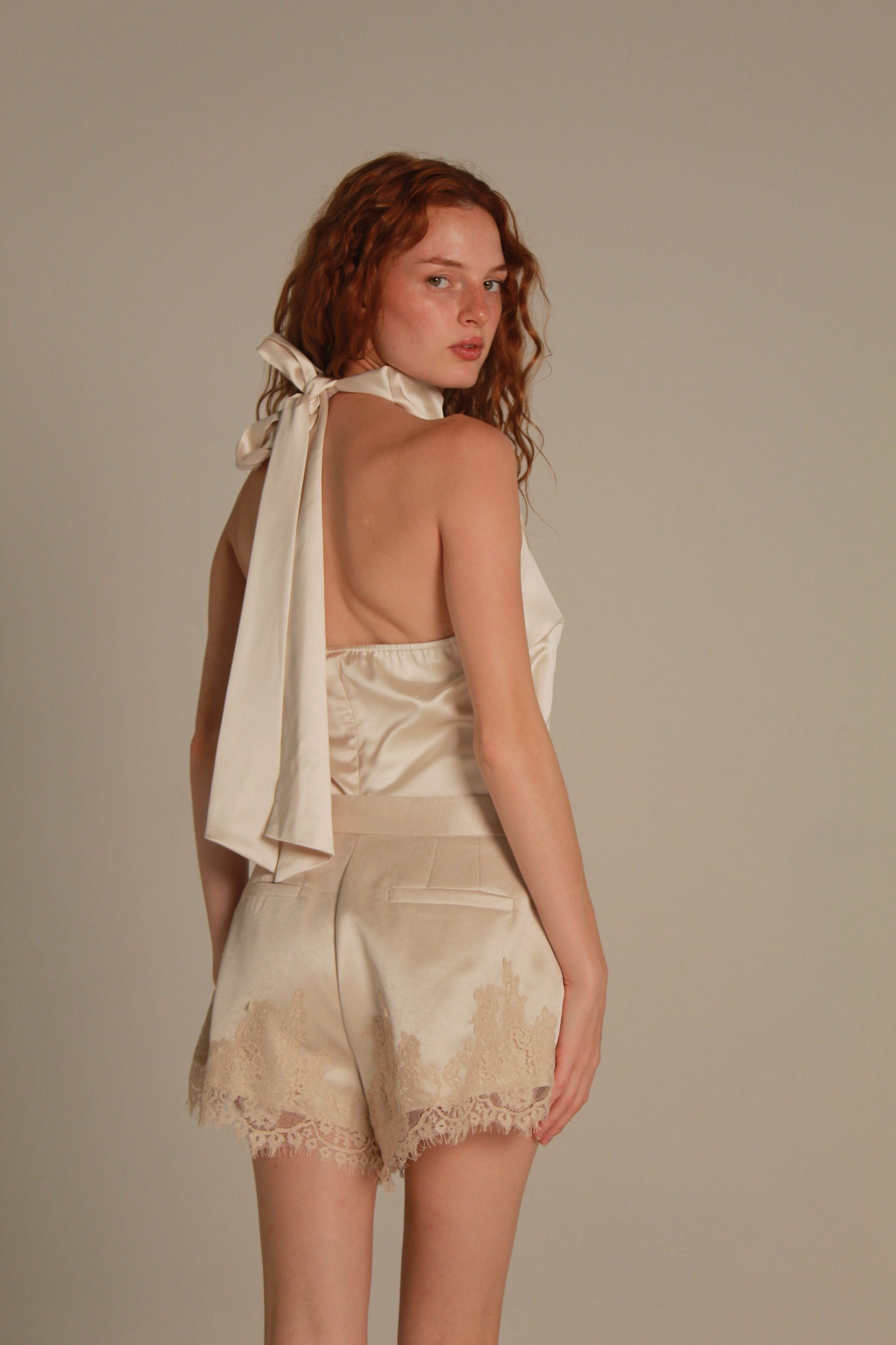 Belle Satin Shorts — Lace Detail