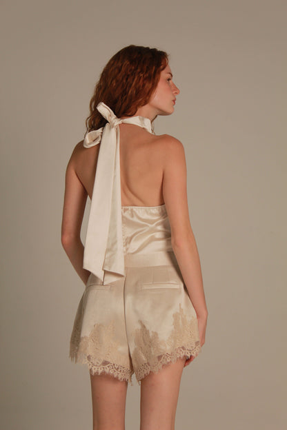 Désir Satin Top — Champagne Draped Neck