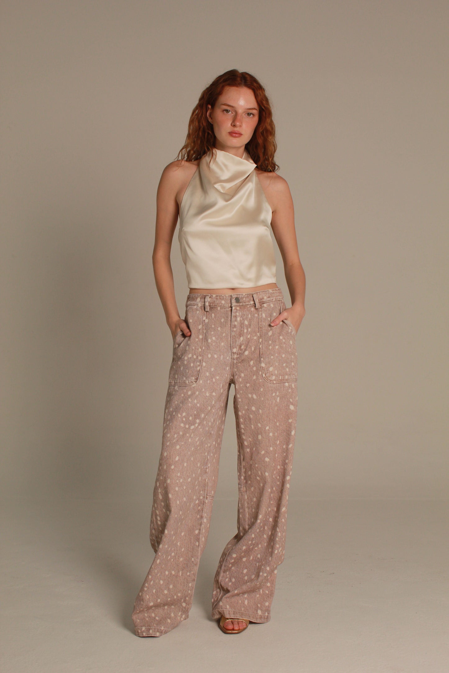 Désir Satin Top — Champagne Draped Neck