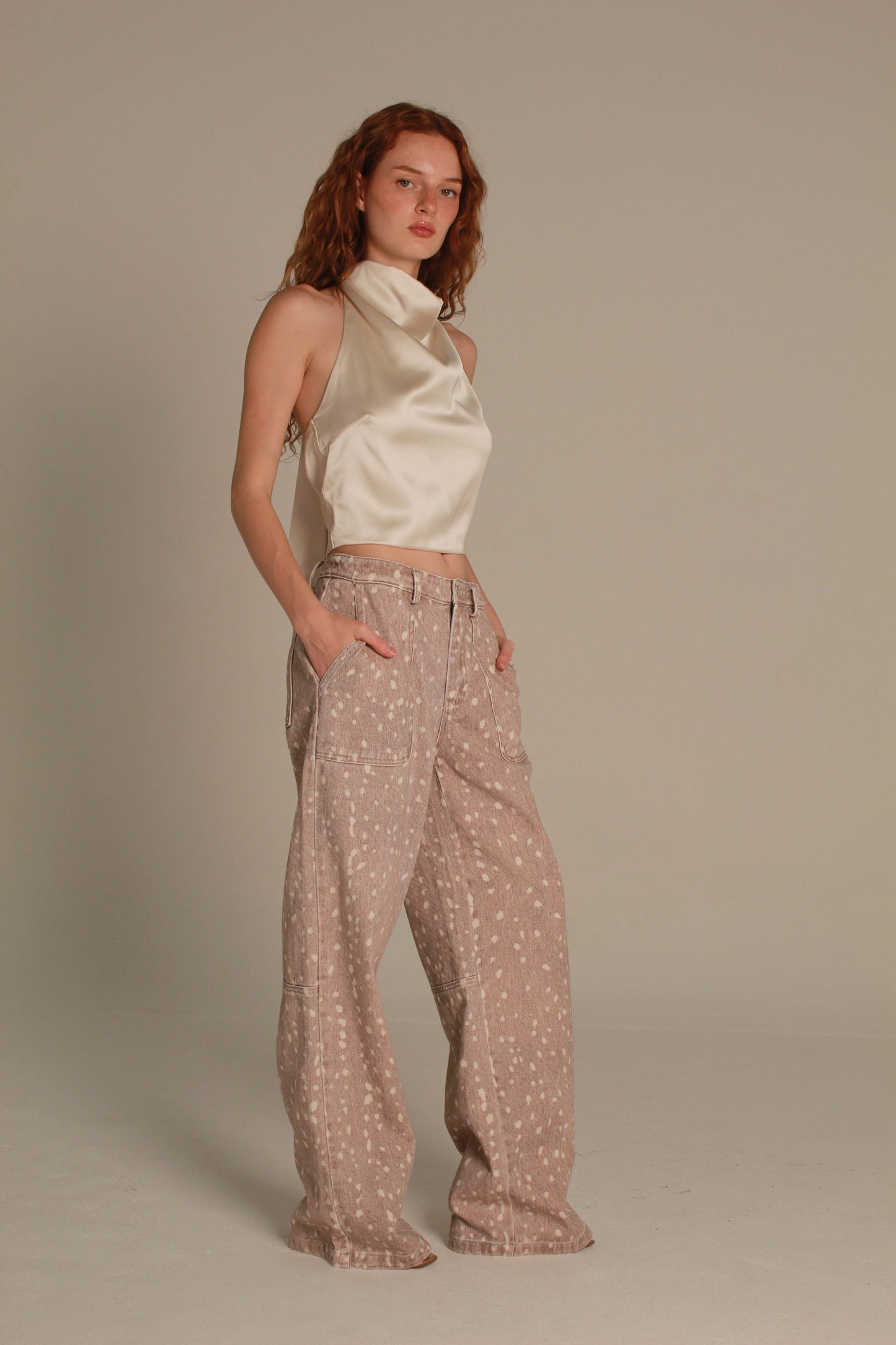 Bambi Wide Leg Jeans — Blush Splatter Denim