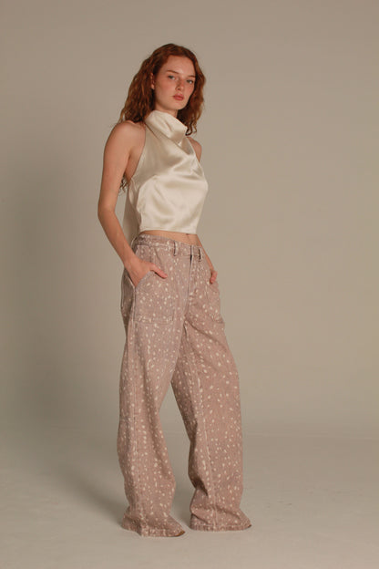 Bambi Wide Leg Jeans — Blush Splatter Denim