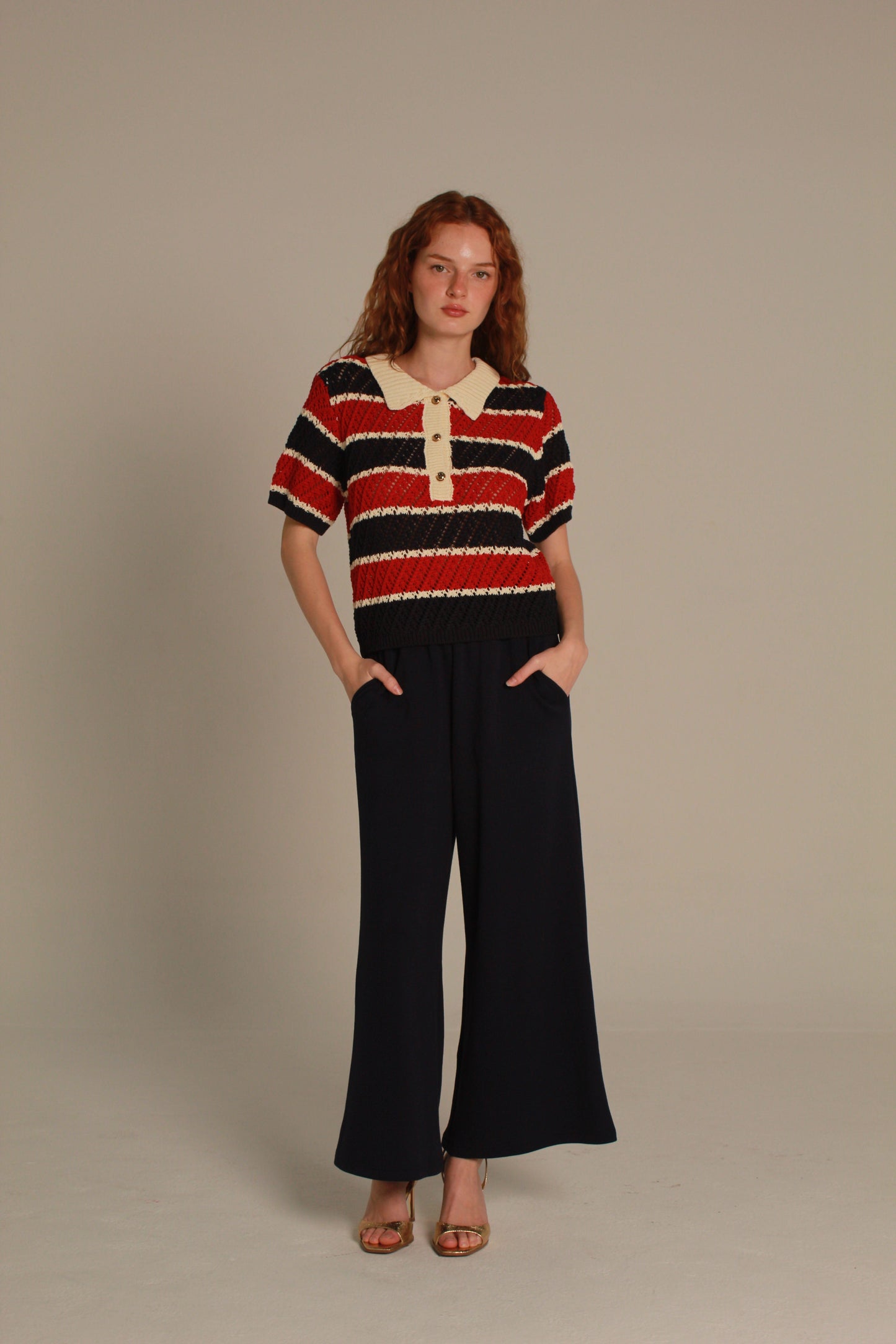 Sailor Knit Polo — Red & Navy Stripe