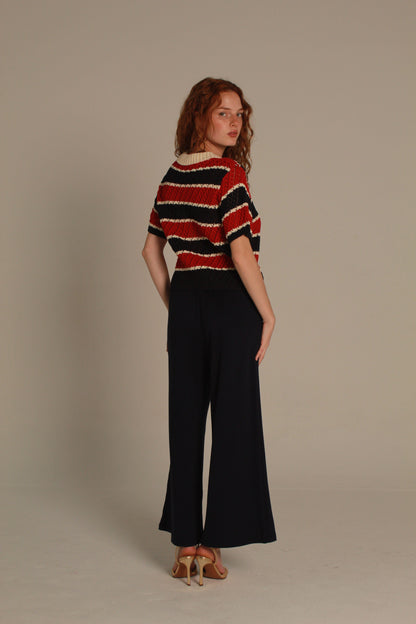 Sailor Knit Polo — Red & Navy Stripe