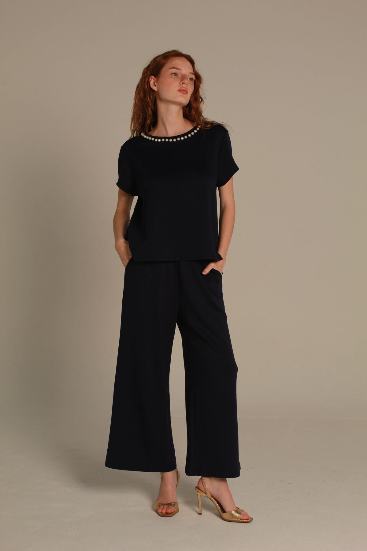 Pearl Top — Pearl Neckline Short Sleeve