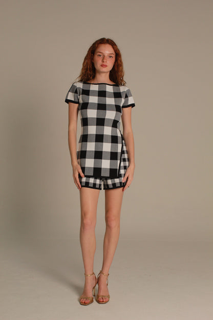 Gingham Knit Short — Black & Ivory Check