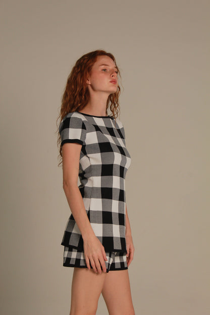 Gingham Knit Short — Black & Ivory Check