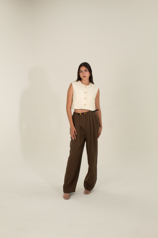 Cropped Tweed Button-Up Vest