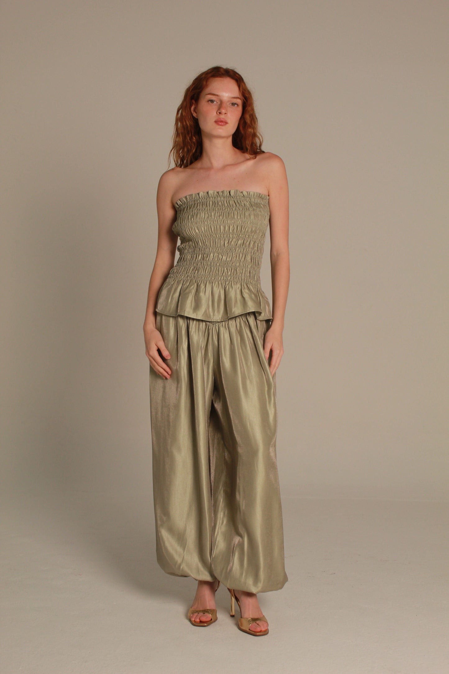 Lustre Satin Set — Olive Champagne