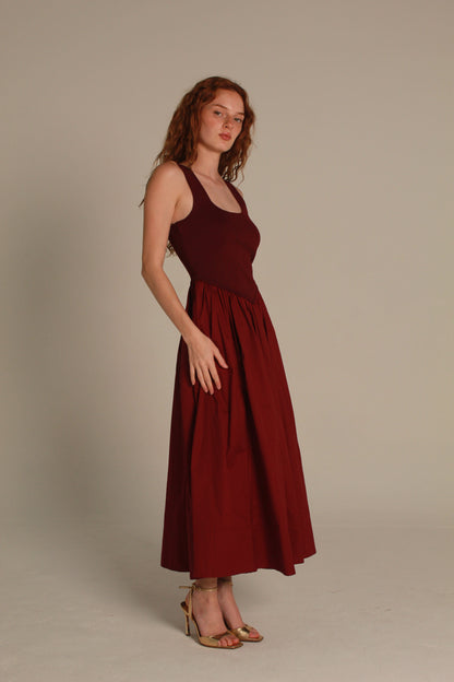 Merlot Midi Dress — Deep Burgundy