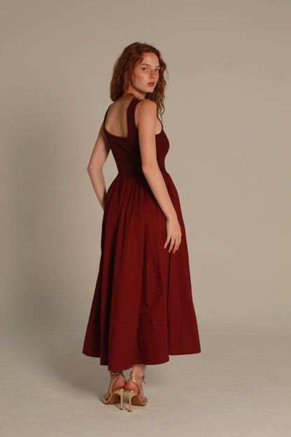 Merlot Midi Dress — Deep Burgundy