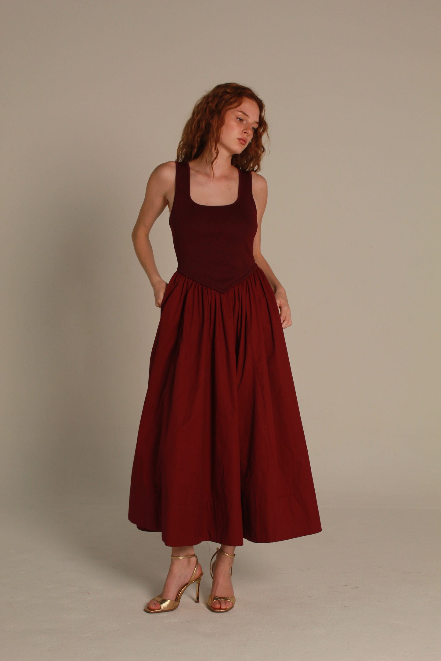 Merlot Midi Dress — Deep Burgundy