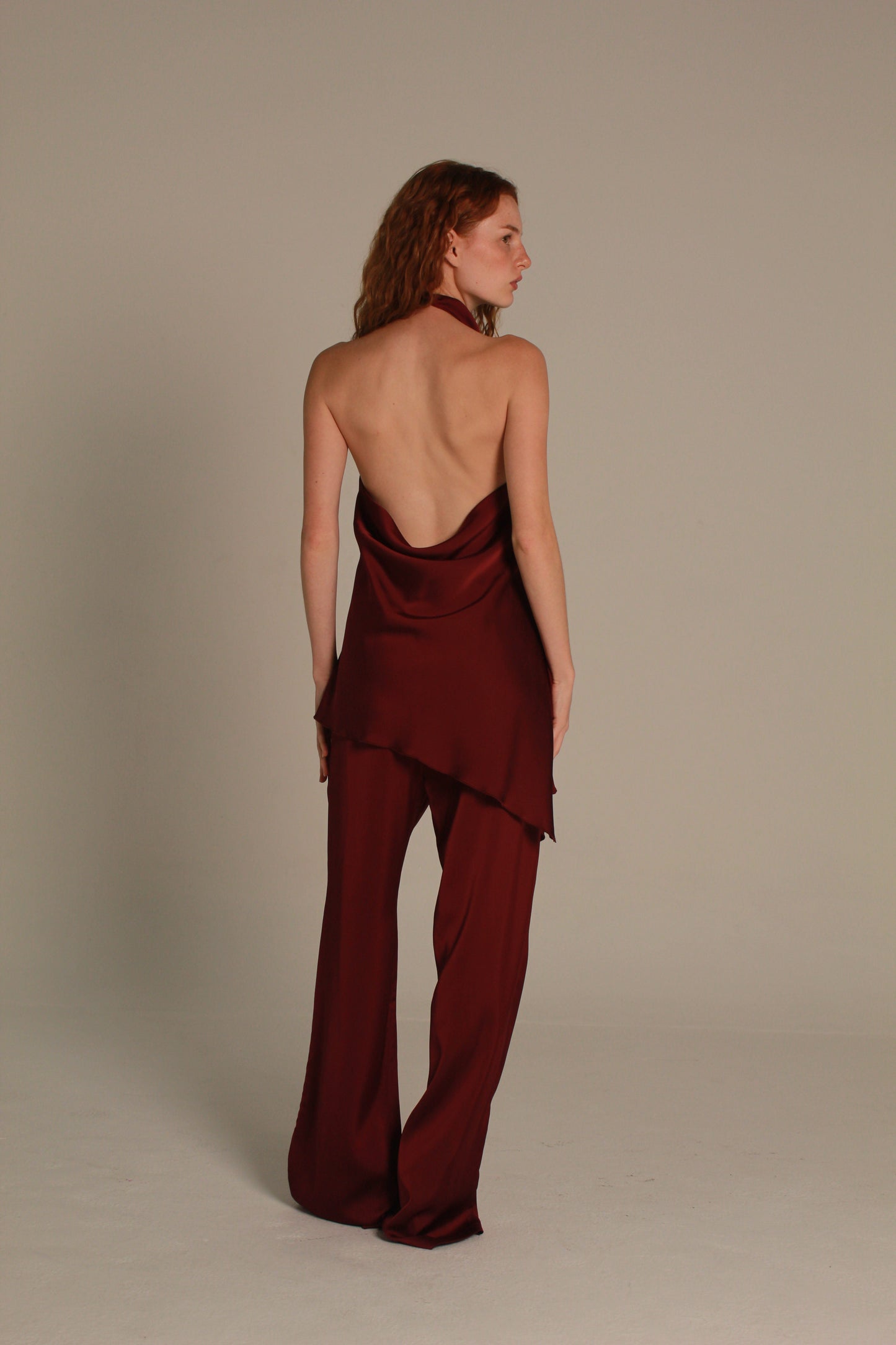 Élan Satin Top — Burgundy Draped Neck
