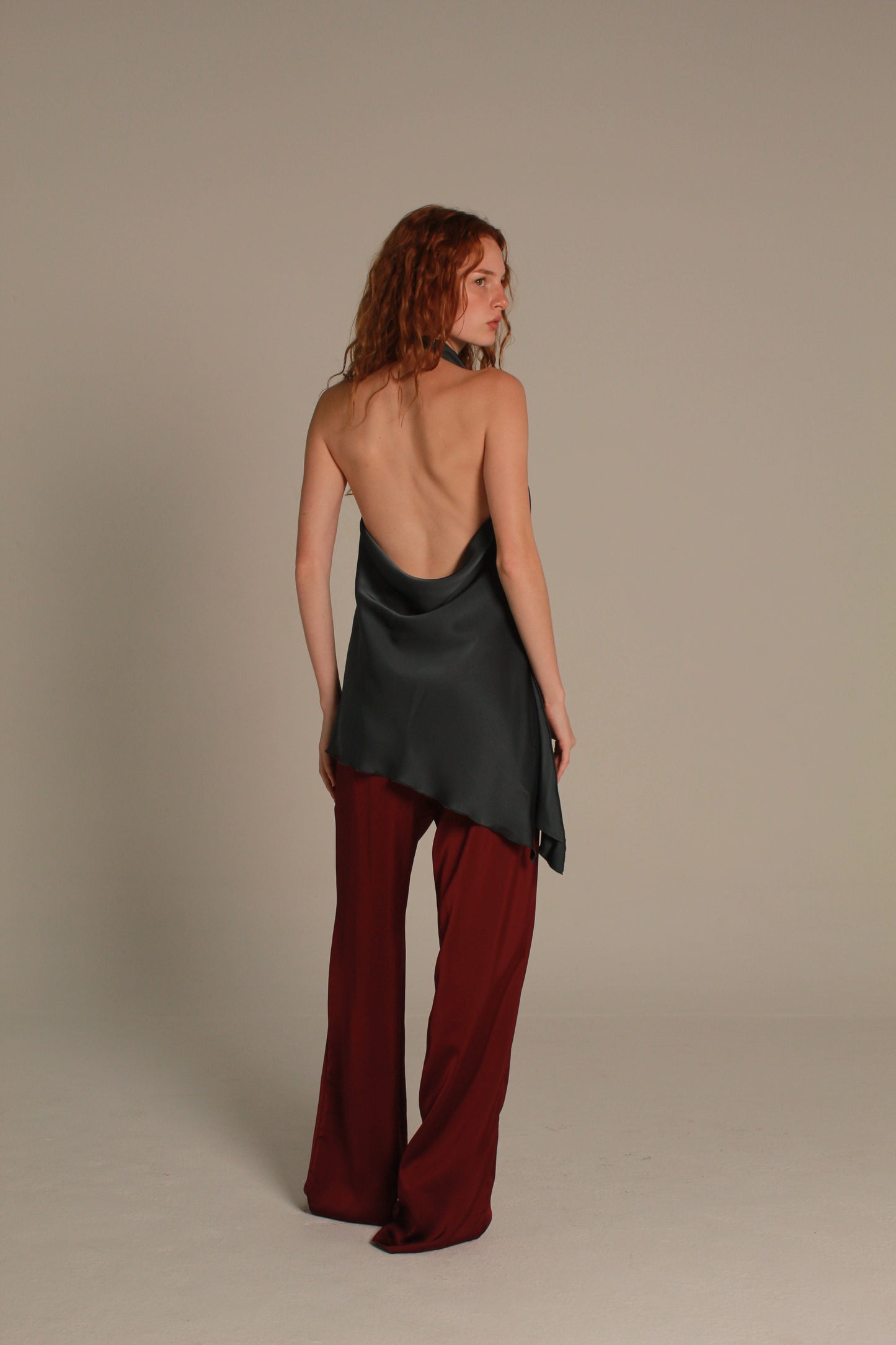 Élan Satin Top — Burgundy Draped Neck