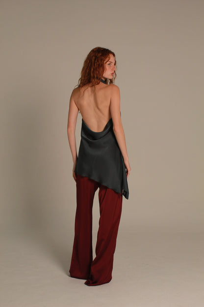 Élan Satin Top — Burgundy Draped Neck