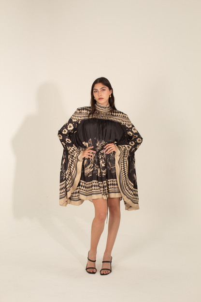 Loose Black Dress With Brown