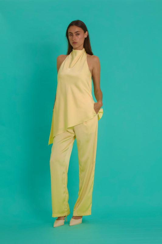 asymetric halter satin set
