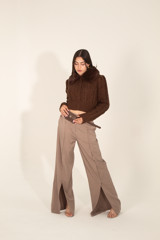 Cropped Cable Knit with Faux Fur Collar