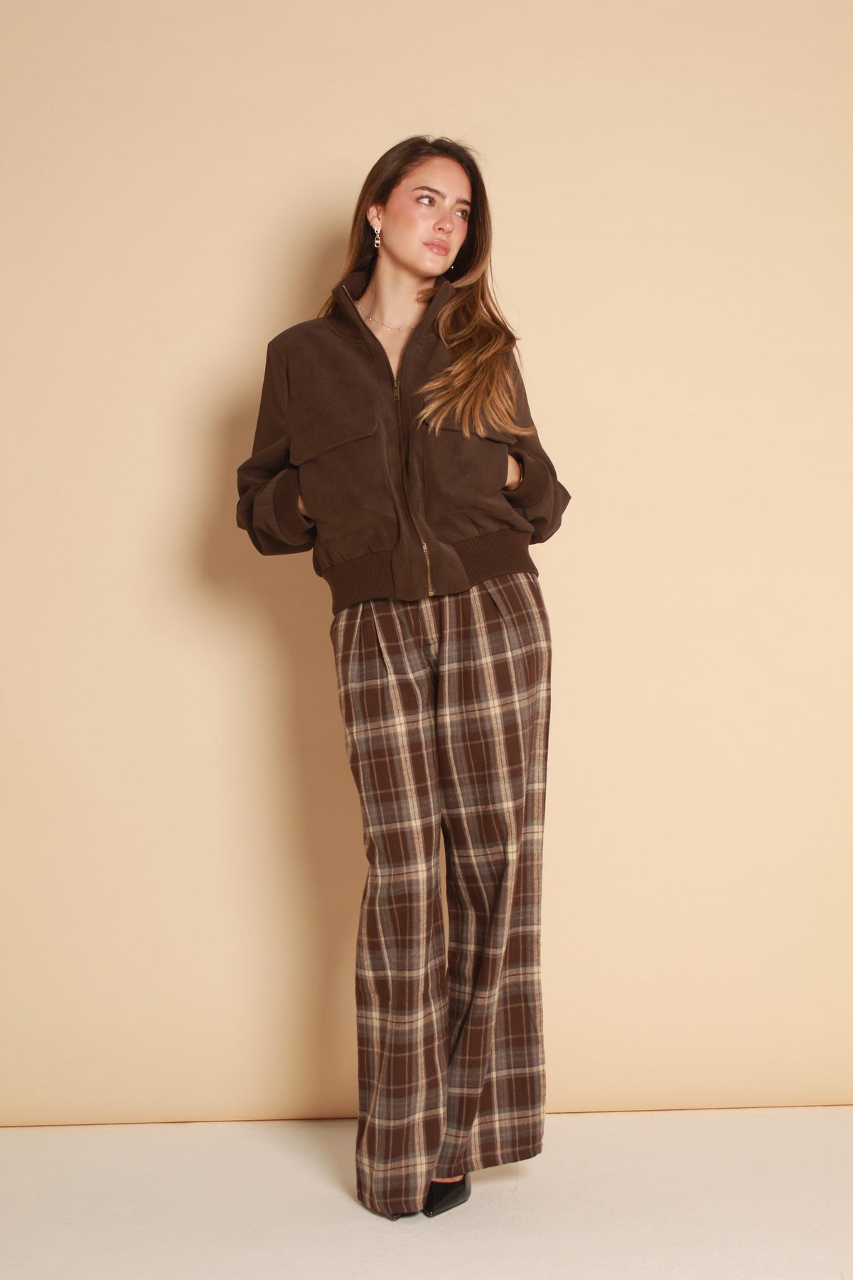 Suede Bomber Jacket — Chocolate Brown