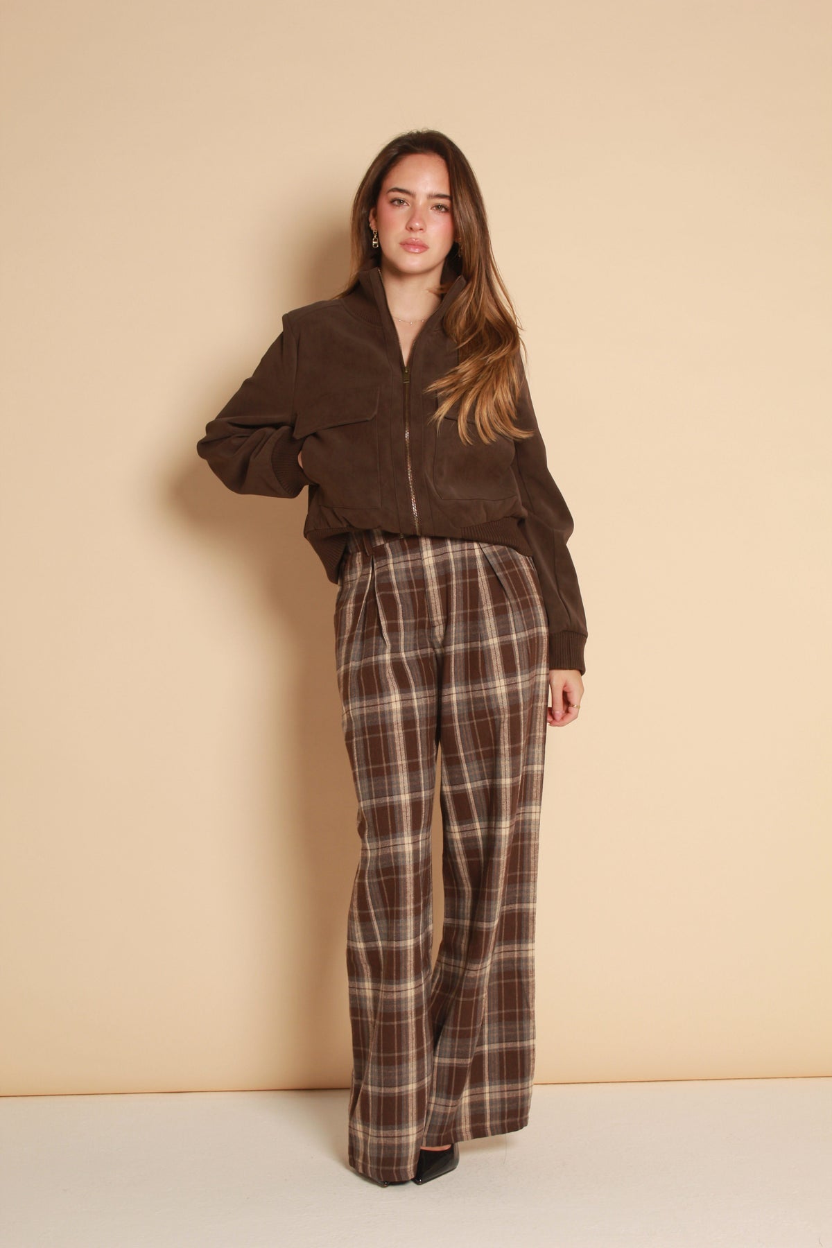 Suede Bomber Jacket — Chocolate Brown