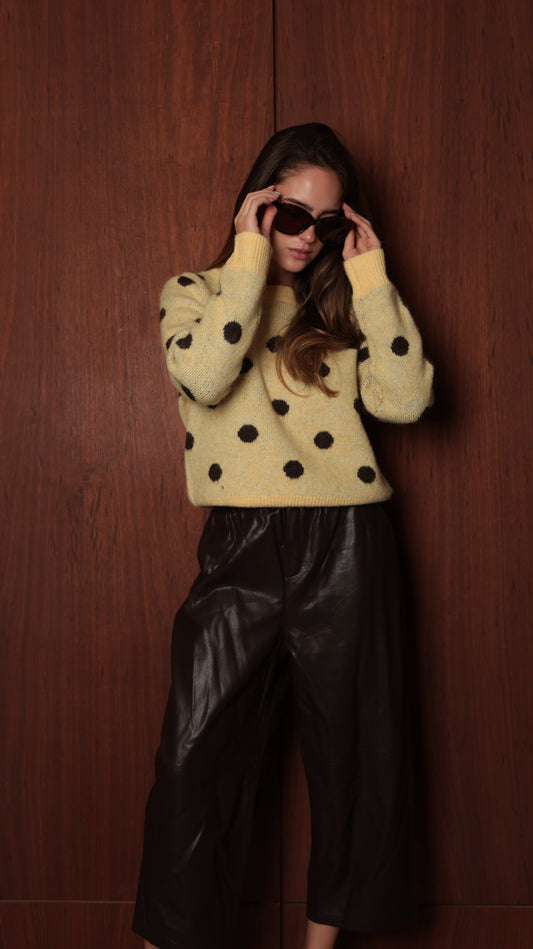 Polka Dot Jacquard Mock-Neck Sweater