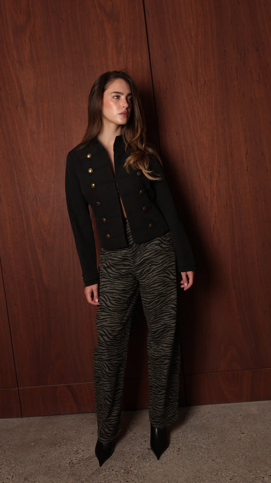 Zebra-Print Wide-Leg Tailored Pants