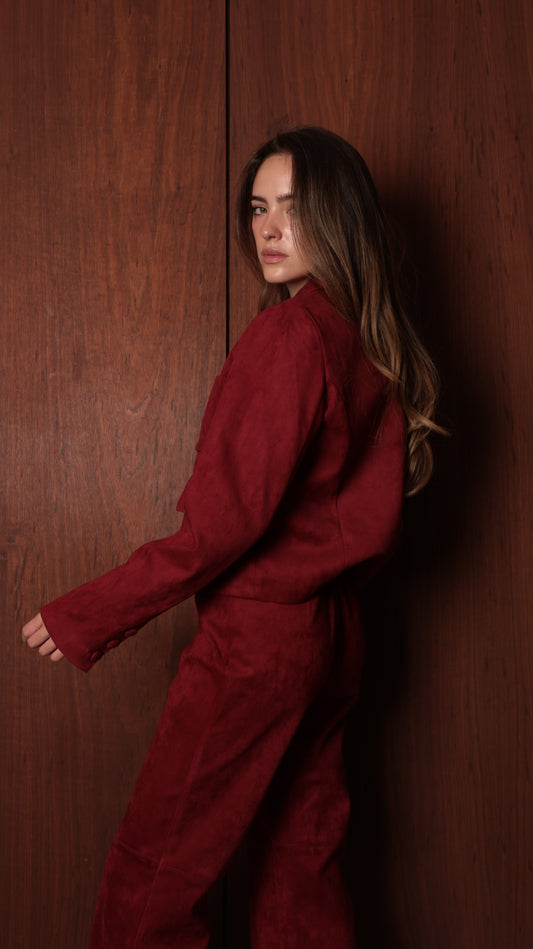 Suede-Texture High-Waisted Wide-Leg Pants