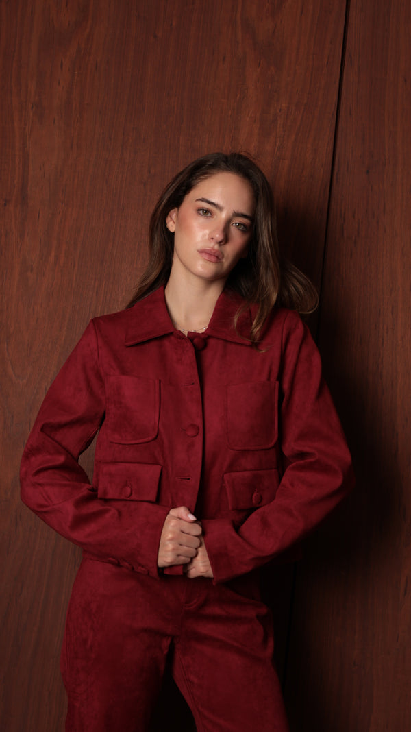 Suede Blazer — Wine red