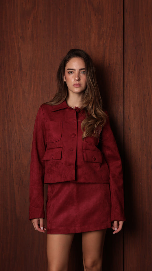 Suede-Texture Tailored Mini Skirt