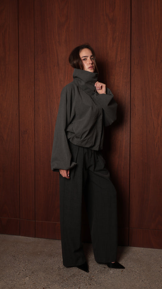 Pleated Wide-Leg Tailored Trousers