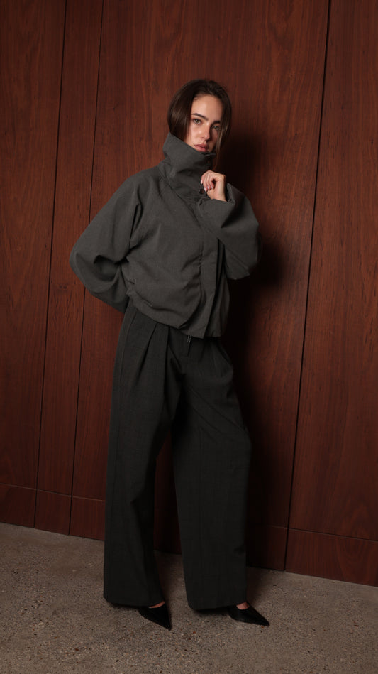 High-Neck Voluminous Blouson Jacket