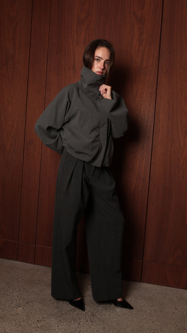 High-Neck Voluminous Blouson Jacket