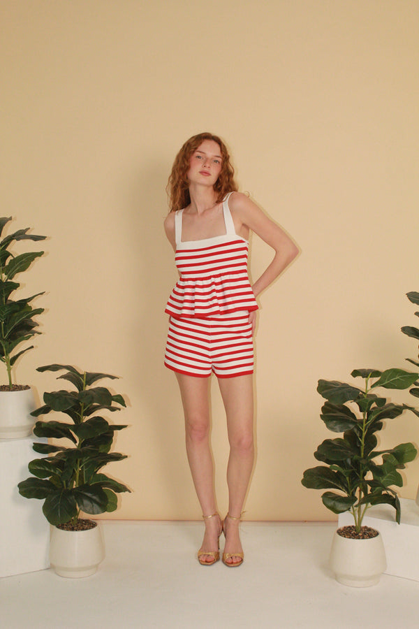 Red Striped Peplum Top