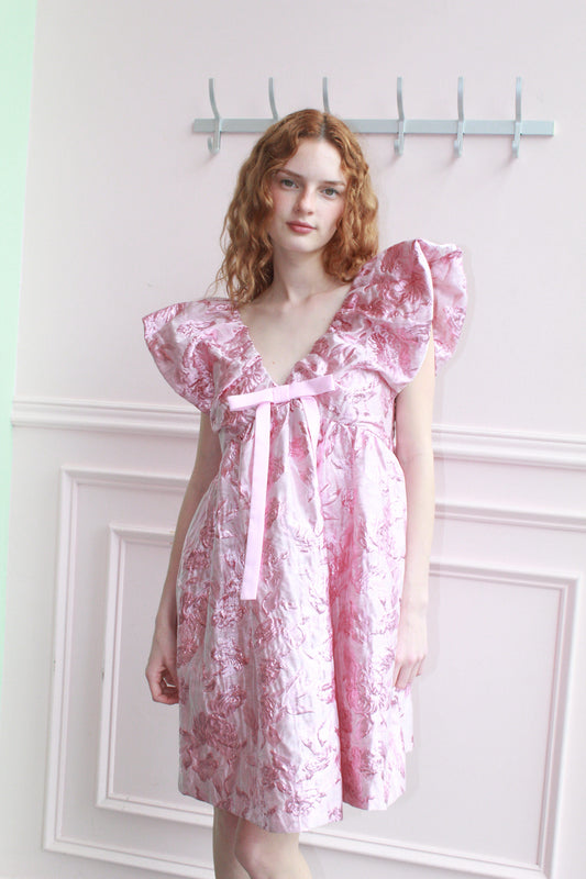Rosé Metallic Puff-Sleeve Mini
