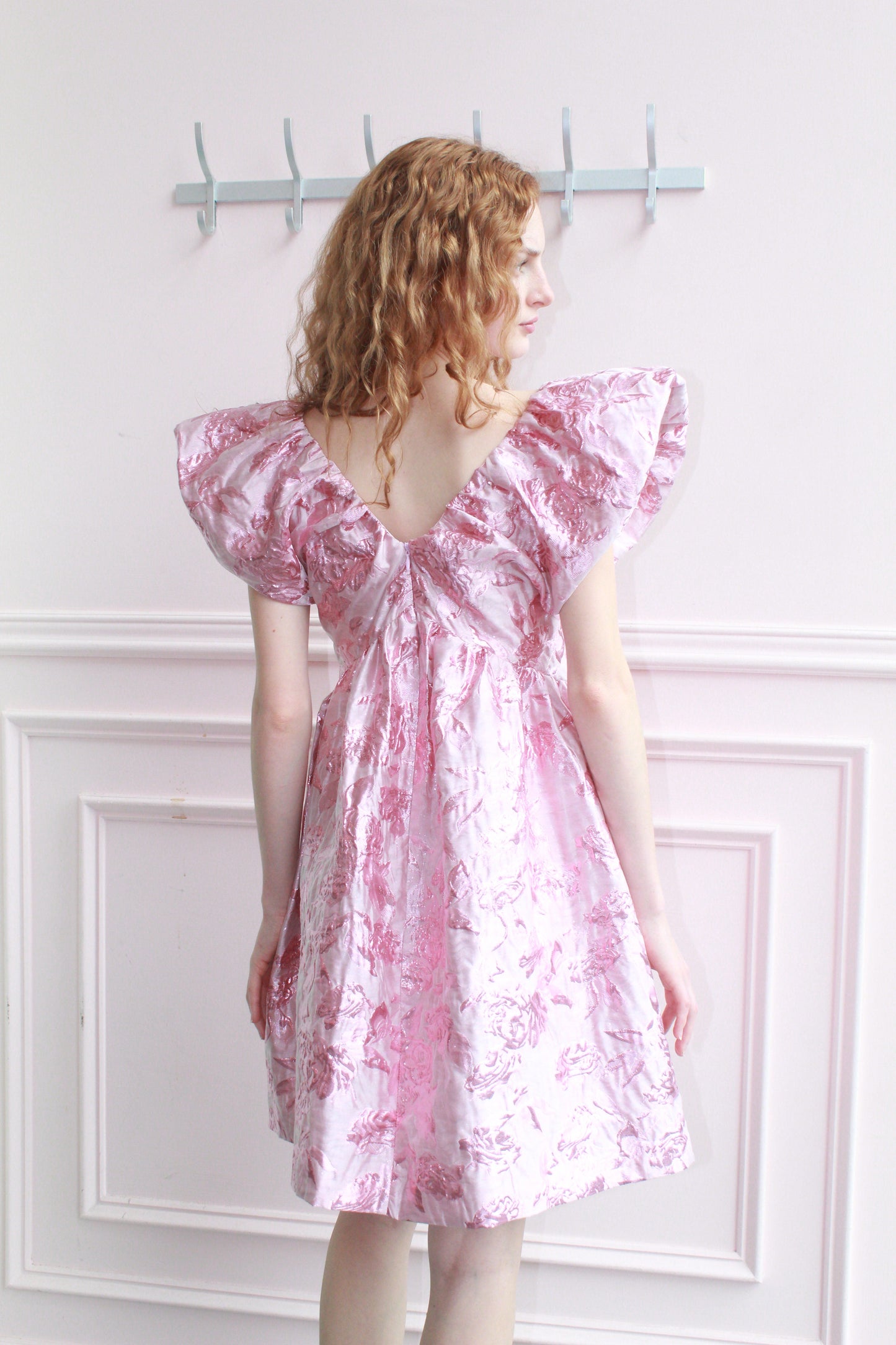 Rosé Metallic Puff-Sleeve Mini