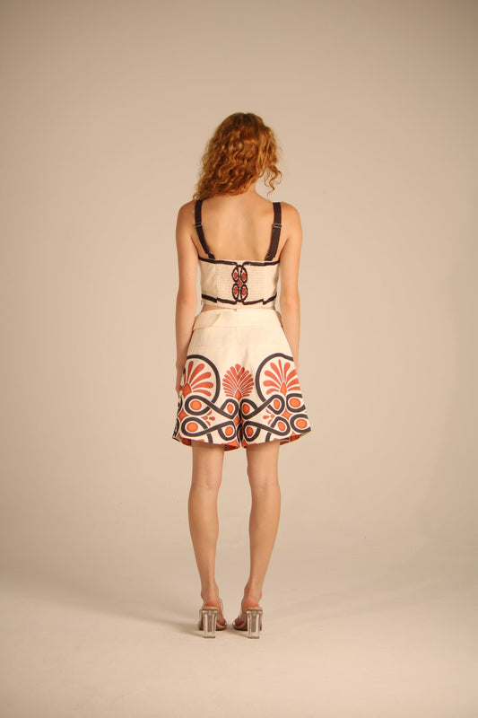 BEIGE ORANGE AND BLACK SHORTS