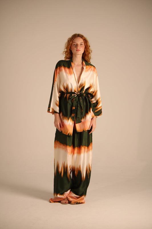 GREEAN AND ORANGE KIMONO SET