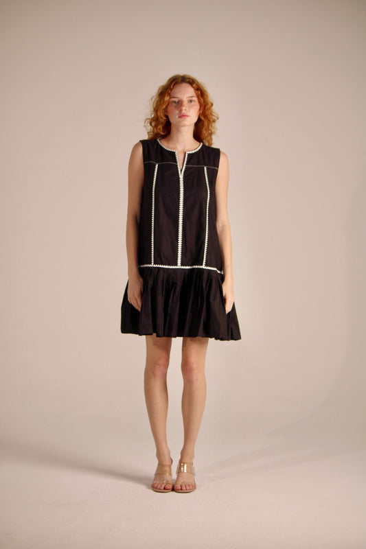 Black  Short Dress With White A Cut