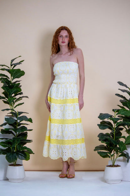 Maxivestido Strapless Lemon en Bordado Suizo