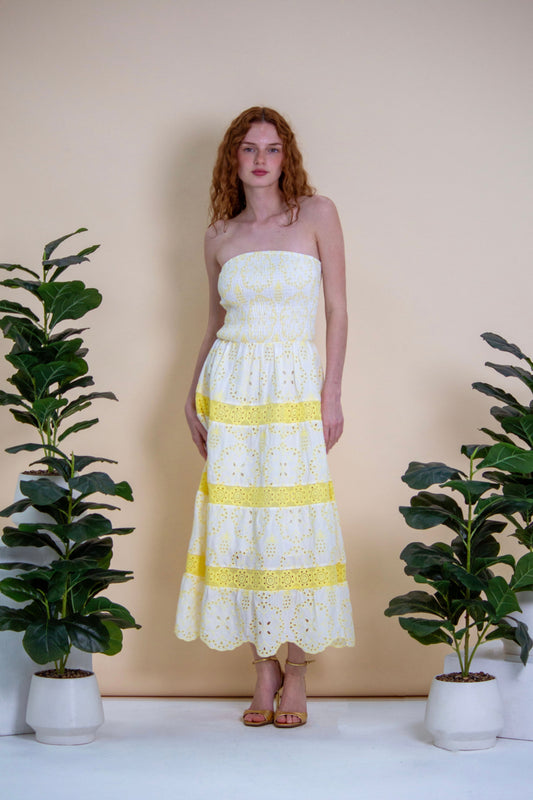 Maxivestido Strapless Lemon en Bordado Suizo