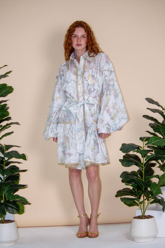 Riviera Botanical Lantern-Sleeve Mini