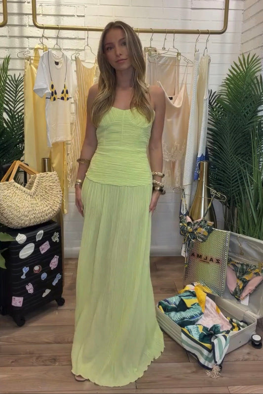 Lime Plissé Maxi Dress